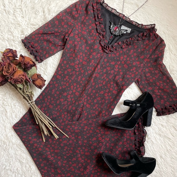 Gothic casual floral rose print long dress - Picture 7 of 16